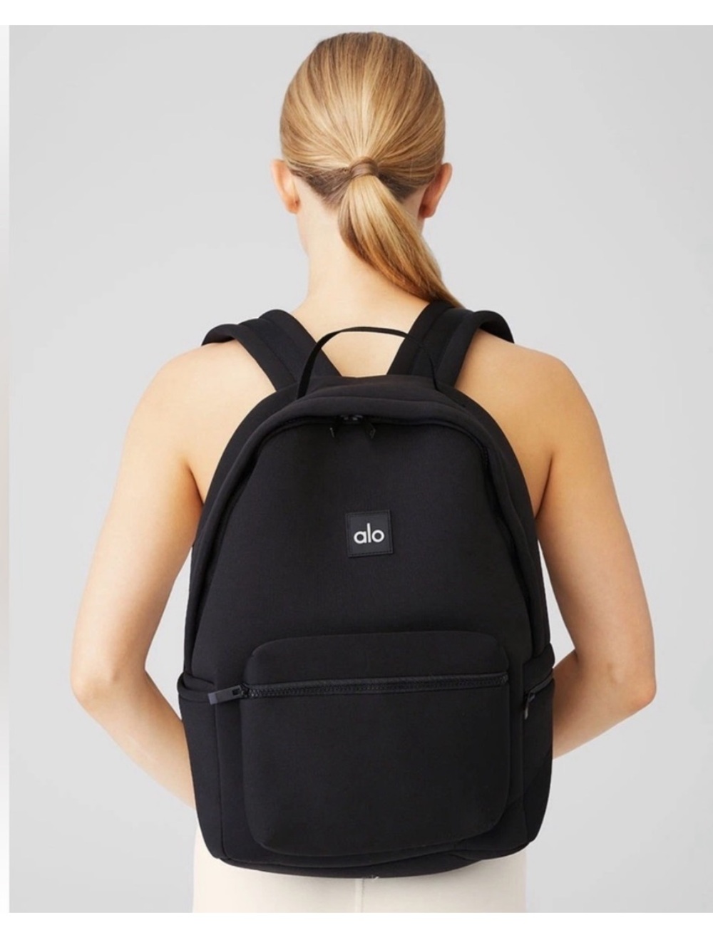 ALO Yoga Black Stow Minimalist neoprene rubber Backpack fitness gym on the go
